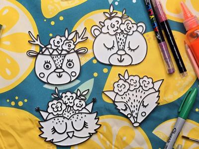 Forest Animal Flower Coloring Craft