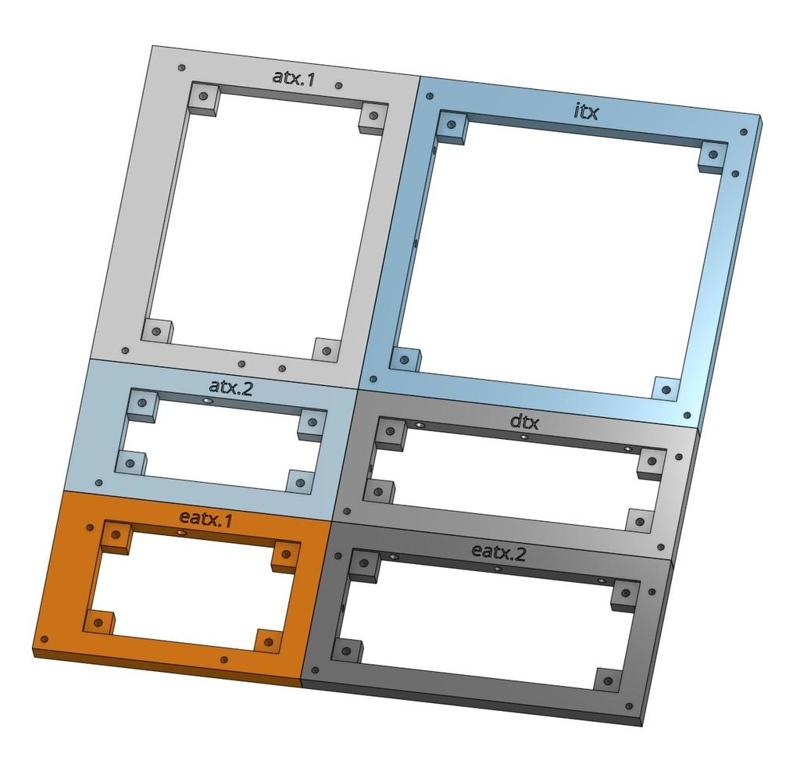 Modular ITX/DTX/mATX/ATX/EATX/SSI-EEB/SSI-CEB/XL-ATX mainboard frame/tray