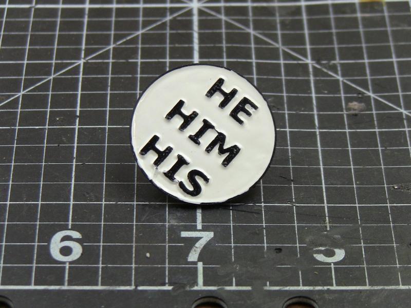 Male pronouns enamel pin