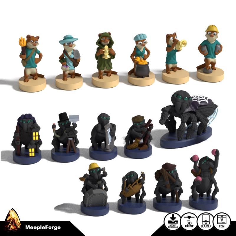 Everdell Board Game Upgraded Critters Stoats and Spiders (Unofficial)