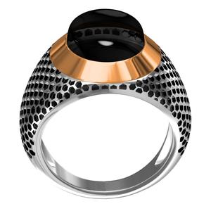 Stylish Mens Signet Ring With Pattern and Black Onyx