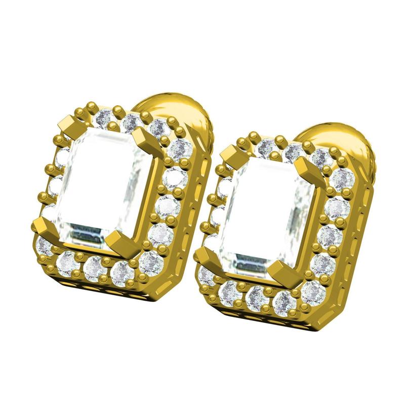 Emerald Shape Halo Earring