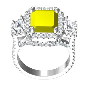 Emerald Cut Triple Stone Womens Ring