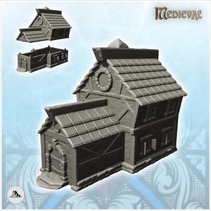 Medieval house with long entrance and round dormer (2) - Medieval Gothic Feudal Old Archaic Saga 28mm 15mm