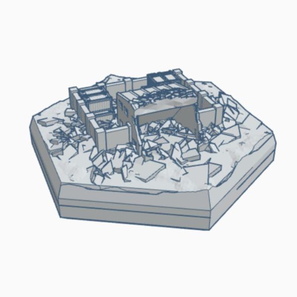 Modern Ruined Small Warehouse Hex Map Scale HMSMR028