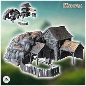 Medieval mine entrance with rails and mining building (8) - Medieval Gothic Feudal Old Archaic Saga 28mm 15mm RPG