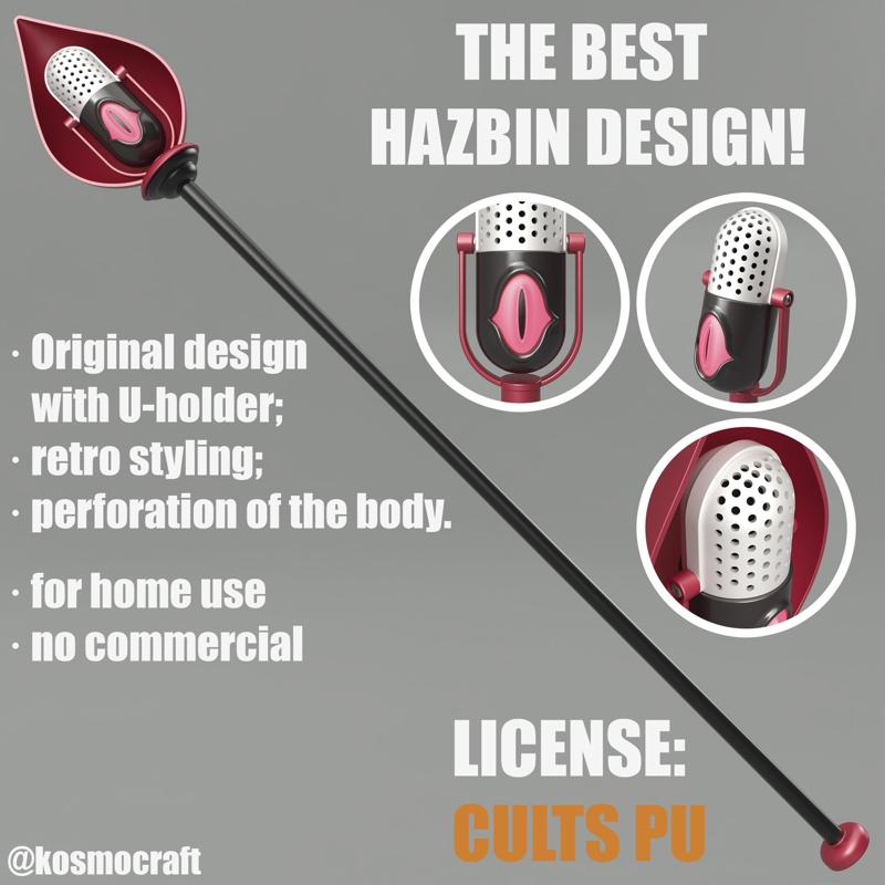 Hazbin Hotel Season 1 Alastor Microphone and Stand Staff Wand CULTS PU. TV series, cartoon, props, cosplay