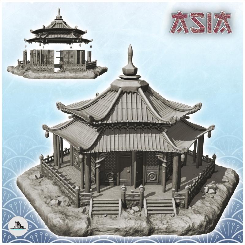 Asian temple with double staircase topped by a spire (37) - Asia Terrain Clash of Katanas Tabletop RPG terrain China Korea