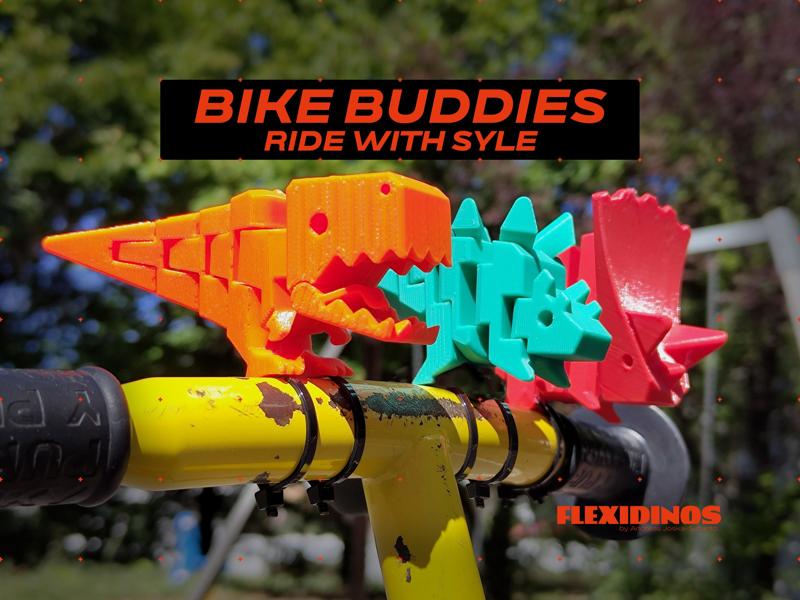 FlexiDinos BikeBuddies print in place articulated dinosaur for bike handlebars