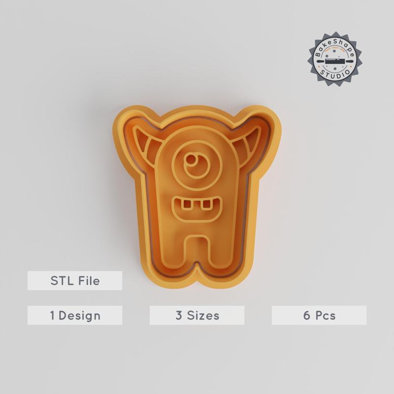Tall Thin Rounded Monster Shape Cutter & Stamp, Cute Monster Cookie & Fondant Tool, Set of 6, Cartoon Creature Baking STL Files PRODUCT_3063