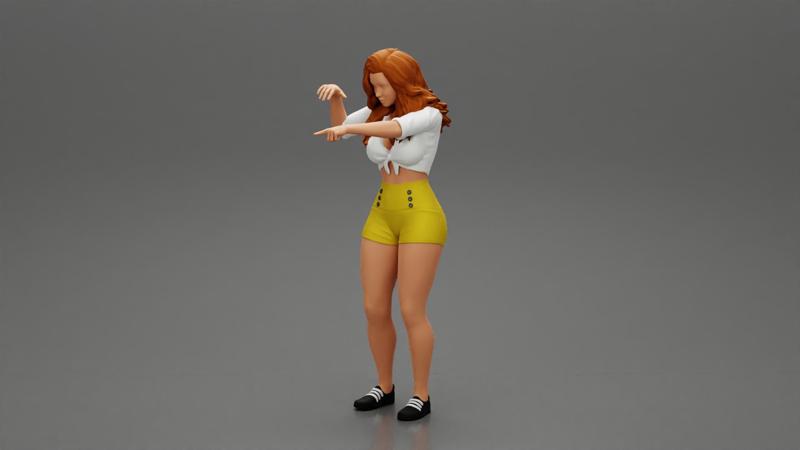 Travel woman in short pointing her next destination using world map