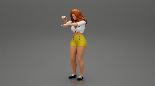 Travel woman in short pointing her next destination using world map