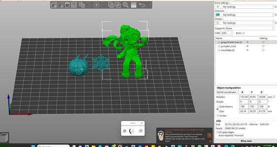 gingerbread,snowflake and pumpkin 3d print objects characters