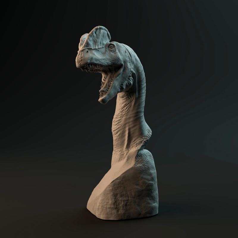 Dilophosaurus bust - pre-supported dinosaur head