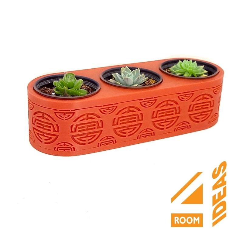 Succulent Triple Planter Chinese Style - Longevity