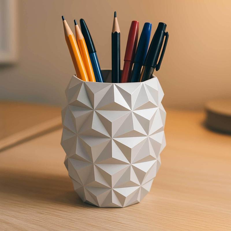 Geometric Pen & Pencil Holder STL – No Supports