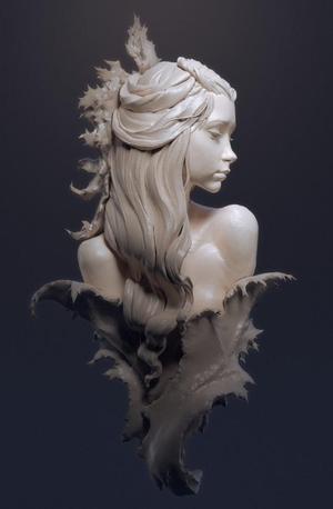 Fae in Prickly Leaves Bust STL