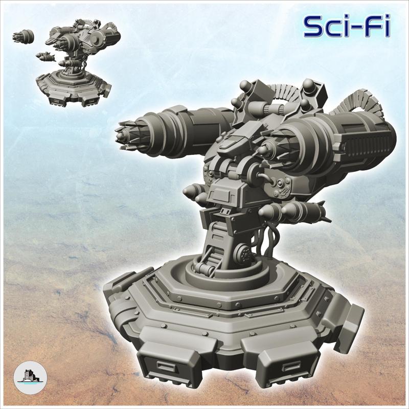 Firing turret with double guns and rockets (1) - Future Sci-Fi SF Infinity Terrain Tabletop Scifi