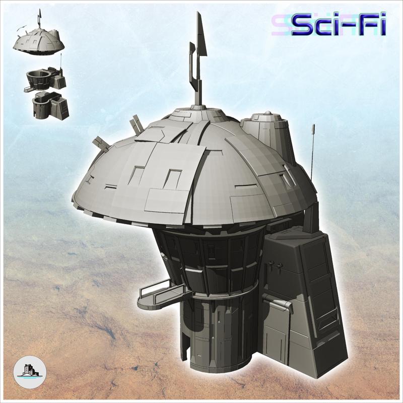 Large futuristic building with spherical roof and pontoon (1) - Future Sci-Fi SF Post apocalyptic Tabletop Scifi Wargaming Planetary exploration RPG Terrain