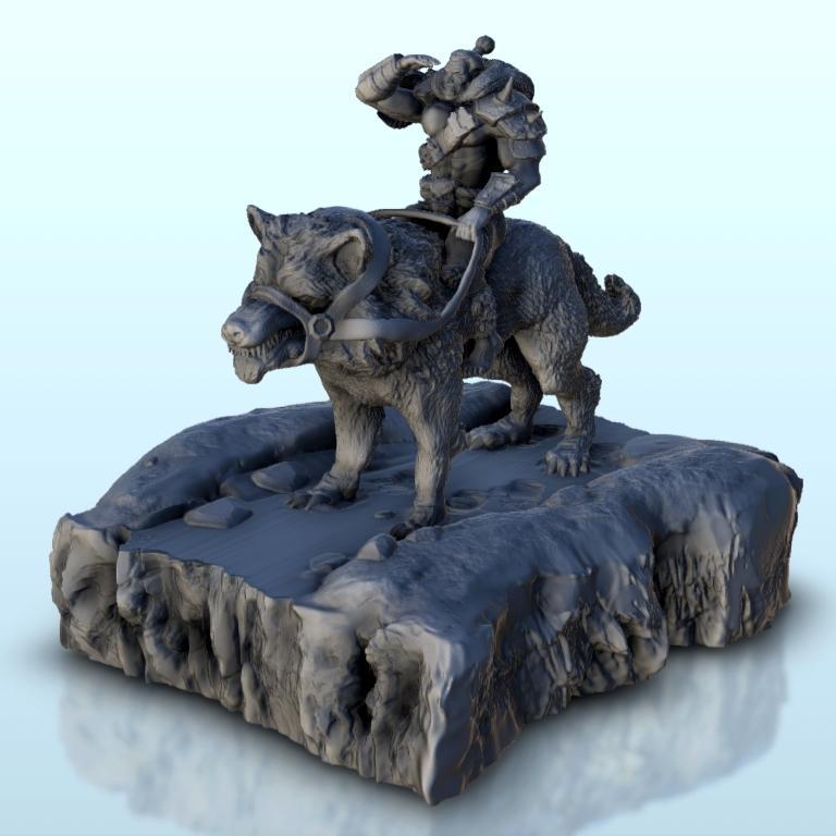 Orc lord in armor on wolf 12 - Ork Green Horde Fantasy Beast Chaos Demon Ogre