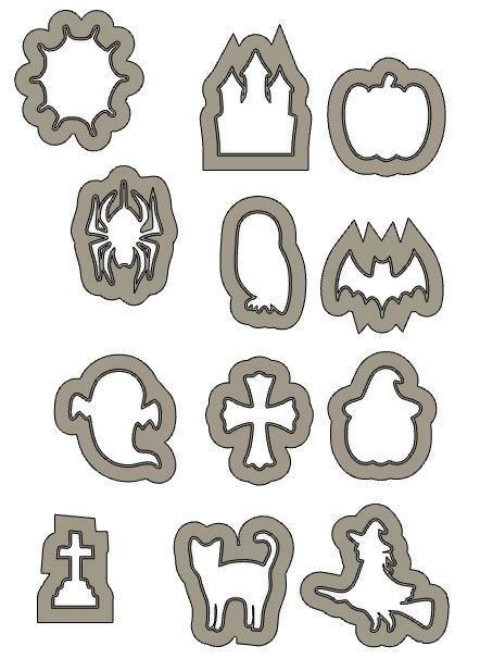 12 Biscuit Moulds - Halloween - Witch - Pumpkin - Ghost - Spider - Bat - Cookie Cutter - Cookie cutter