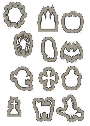 12 Biscuit Moulds - Halloween - Witch - Pumpkin - Ghost - Spider - Bat - Cookie Cutter - Cookie cutter