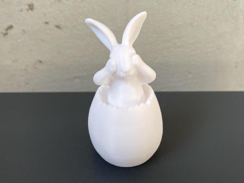 Easter bunny sitting in an egg