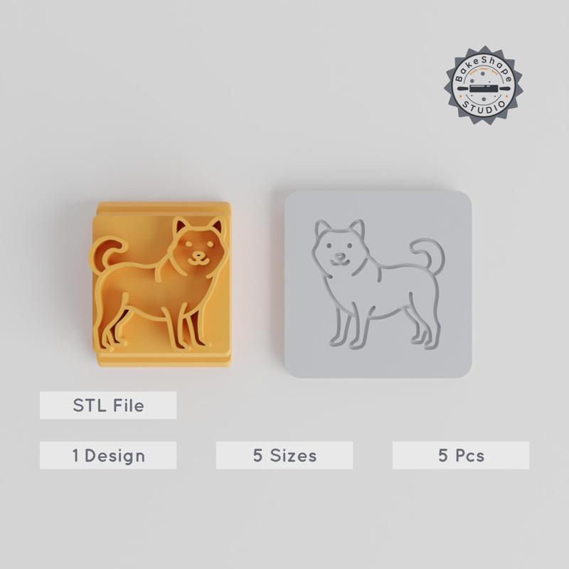 Shiba Inu Stamp Tile Set, 5 Sizes, Cute Dog Motif for Clay & Cookies, 3D Printable STL