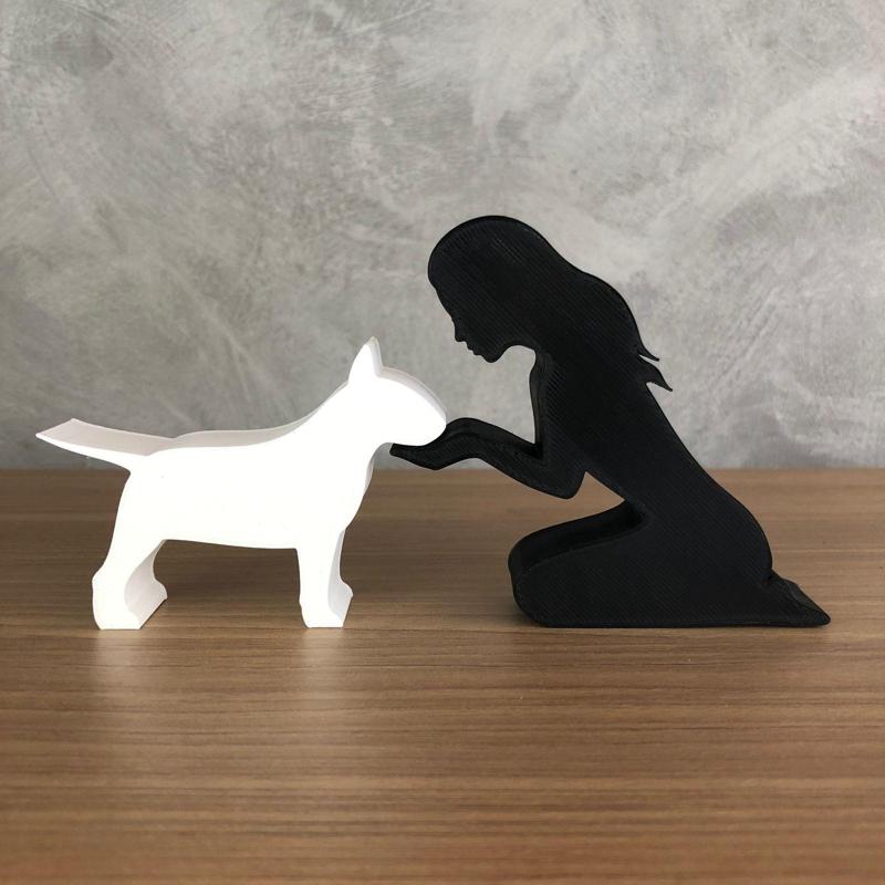 Girl and her Bull Terrier(straight hair) for 3D printer or laser cut