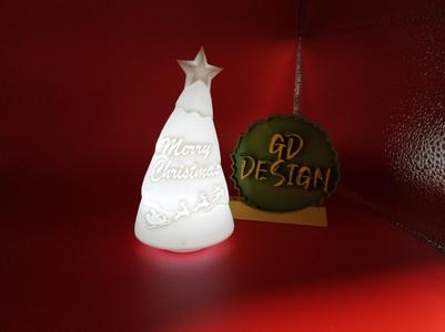 Santa Claus Sleigh and Reindeer And Merry Christmas Tree Light