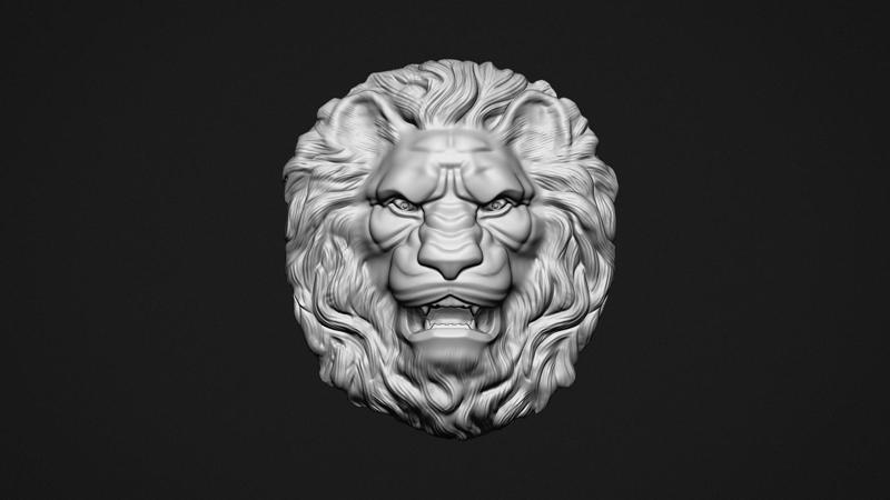 Lion Head Bas-Relief 3D Model