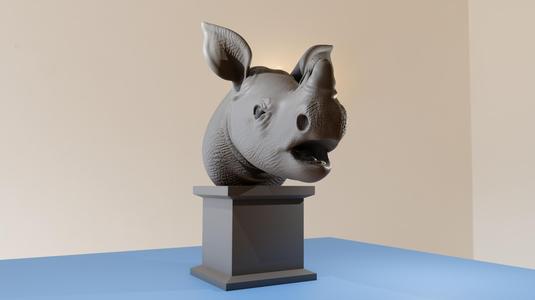 baby rhino head bust mouth open stl