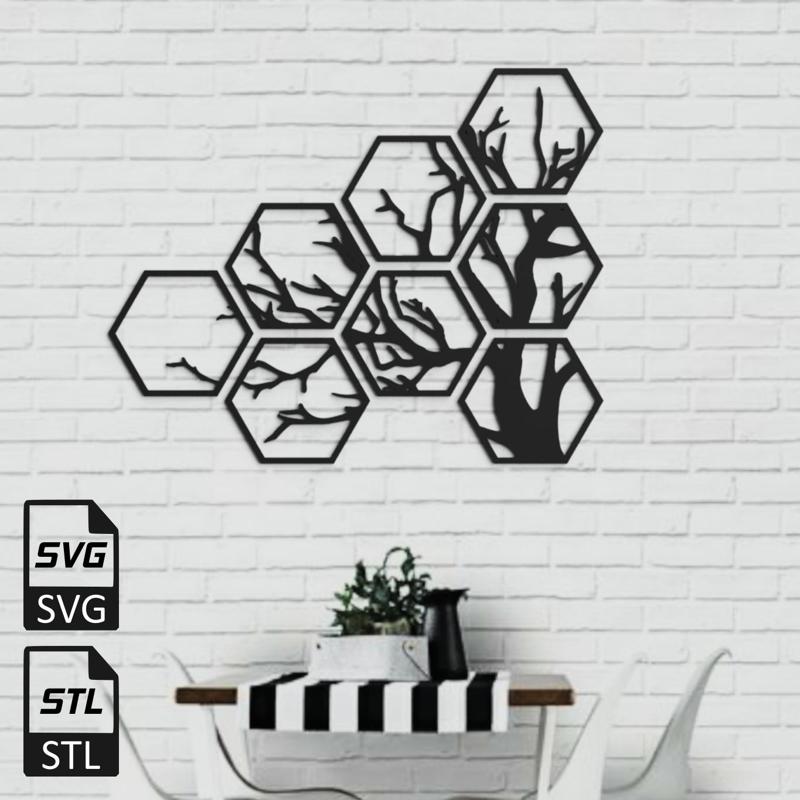 Tree 2D Hexa Wall Art STL SVG