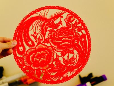 2025 Year of the Snake Window Decoration Paper-cut Auspicious Character - Peony and Phoenix