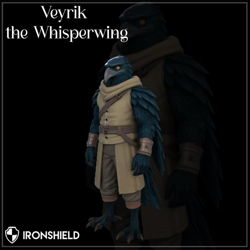 Veyrik the Whisperwing – Ravenfolk Rogue Miniature with Base | Avian Spy NPC for DnD & TTRPG