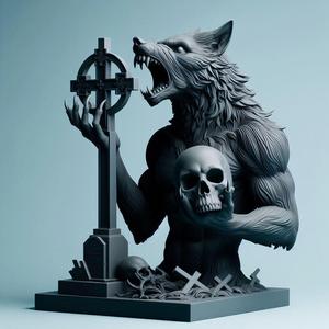 1070 COLORFUL Werewolf Howling with Skull - 3D Model, beast, magic, creature, fantasy, wood, base, sword, warrior, wild, cat, monster, dog, godzilla, fair, witch, werewolf, horror, beast, gothic, troll