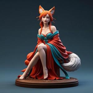 1389 COLORFUL Fox Spirit Woman in Pu Song Ling Style, beast, magic, creature, fantasy, wood, base, sword, warrior, wild, cat, monster, fox, godzilla, fair, witch, werewolf, horror, beast, gothic, troll