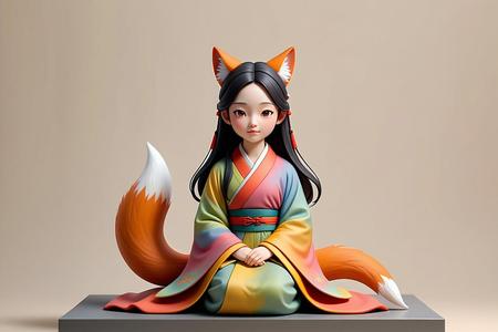 1347 COLORFUL Fox Spirit Woman in Pu Song Ling Style, beast, magic, creature, fantasy, wood, base, sword, warrior, wild, cat, monster, fox, godzilla, fair, witch, werewolf, horror, beast, gothic, troll
