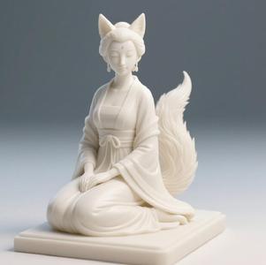 323 Fox Spirit Woman in Pu Song Ling Style, 3d model, statue, creature, creature, low poly, 3d print, collectible, cat, wood, dragon, sword, base, warrior, wild, dog