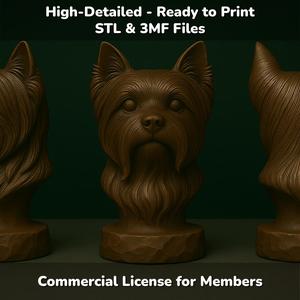 Yorkshire Terrier Dog Bust - 3D Printable STL 3MF File - Pet Memorial Statue - Dog Model Download