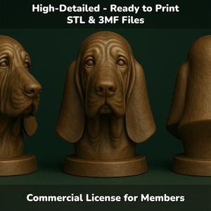 Basset Hound Dog Bust - 3D Printable STL 3MF File - Pet Memorial Statue - Dog Model Download