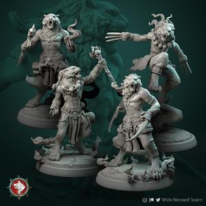 Tabaxi set 4 miniatures (2 warriors, mage, shaman) 32mm pre-supported