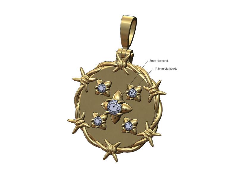 Diamond spiked settings cluster barbwire pendant with bail 3D print model