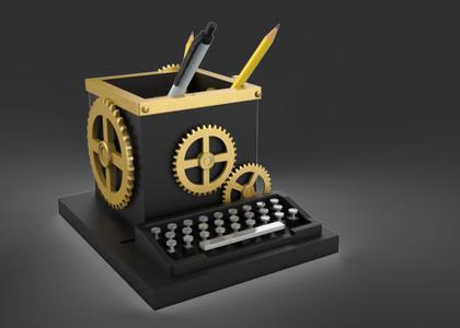 Steampunk Typewriter Pen Holder | Industrial Desk Organizer | Unique Office Decor | Vintage Inspired Stationery Caddy | 3D Printed Gift for Writers