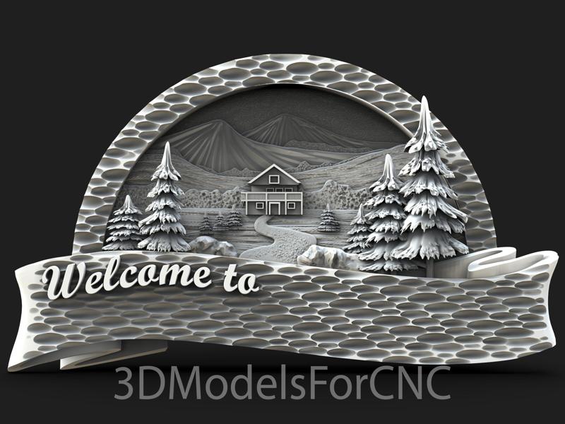 3D Model STL File for CNC Router Laser & 3D Printer Welcome Sign 2