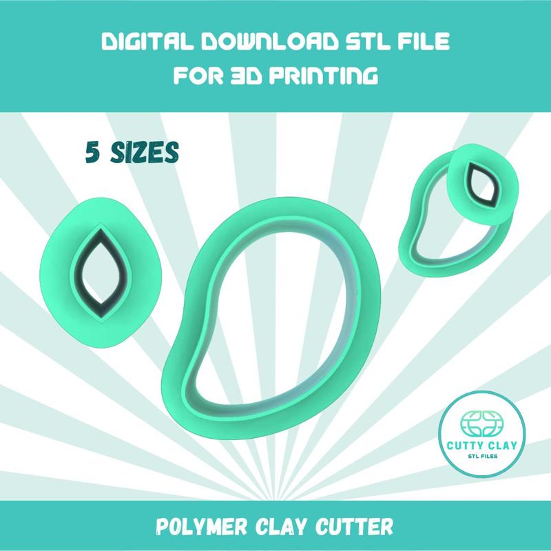 Cutty Clay stl mango with leaf polymer clay cutters, stl file for 3D printing