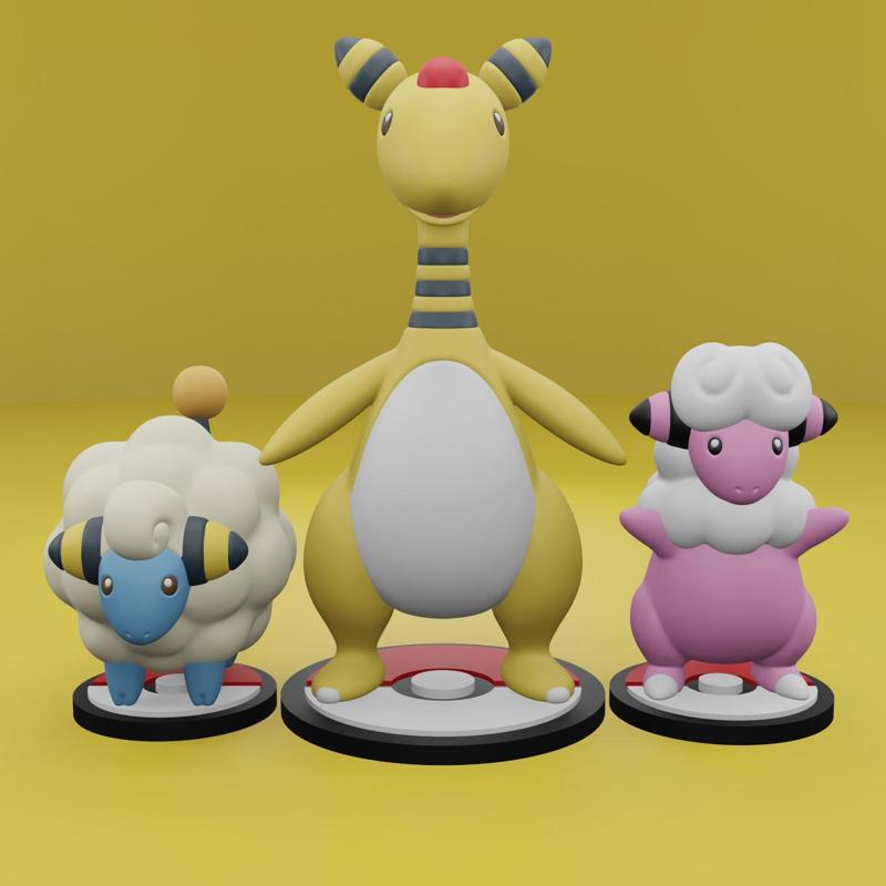 Pokemon No. 179-181 Mareep, Flaaffy, Ampharos