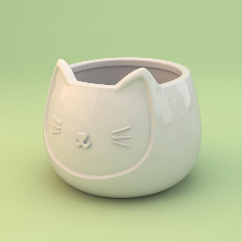 Kawaii Cat Face Planter - 3D Printable Cutie for Small Plants