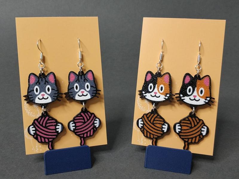 Customizable Cat & Yarn Ball Earrings