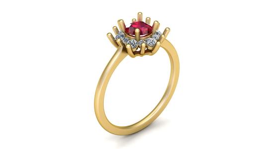 Elegant Gold Ring with Ruby Center and Diamond Halo 3D model